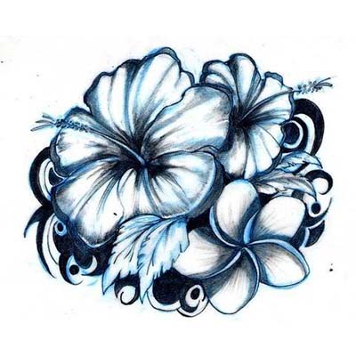 Blue Hibiscus Flowers Design Water Transfer Temporary Tattoo(fake Tattoo) Stickers NO.11205